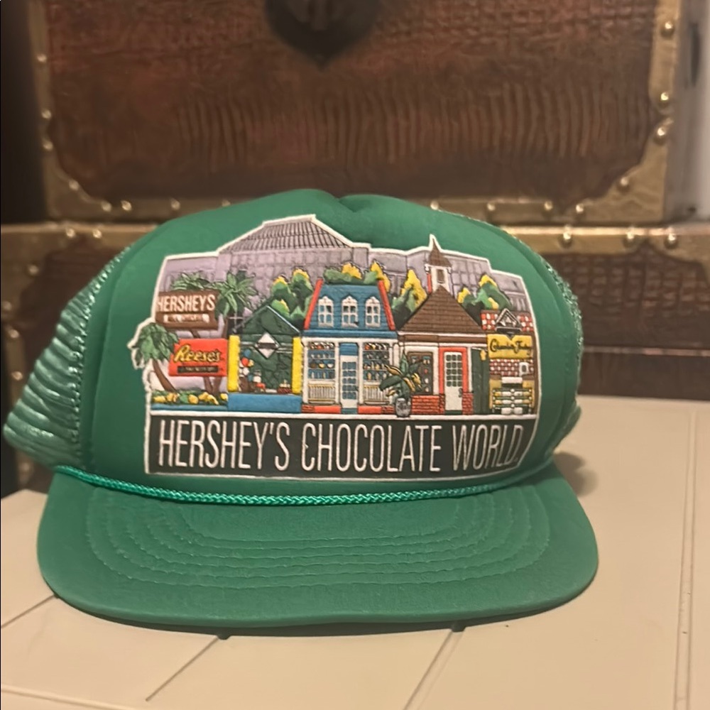 Vintage Hershey's Chocolate World Green Trucker Hat Snap Back